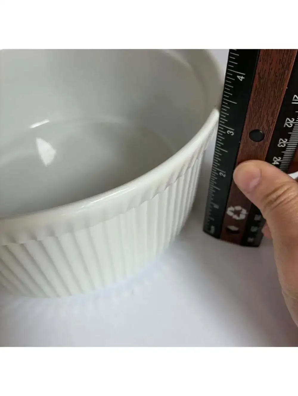 Vintage Apilco France 7.5” White Porcelain Ribbed Souffle Baking Dish